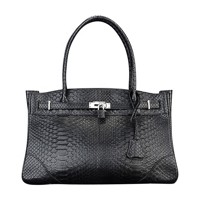 Luxury Black Python Snakeskin Women's Leather Handbag - jranter