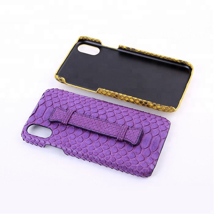 Custom genuine python leather case for iphone x with handle - jranter