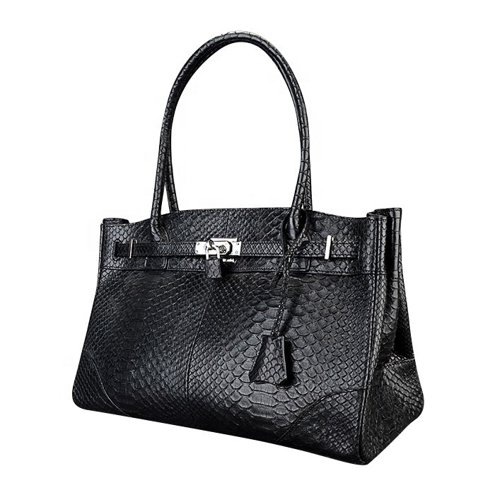 Luxury Black Python Snakeskin Women's Leather Handbag - jranter