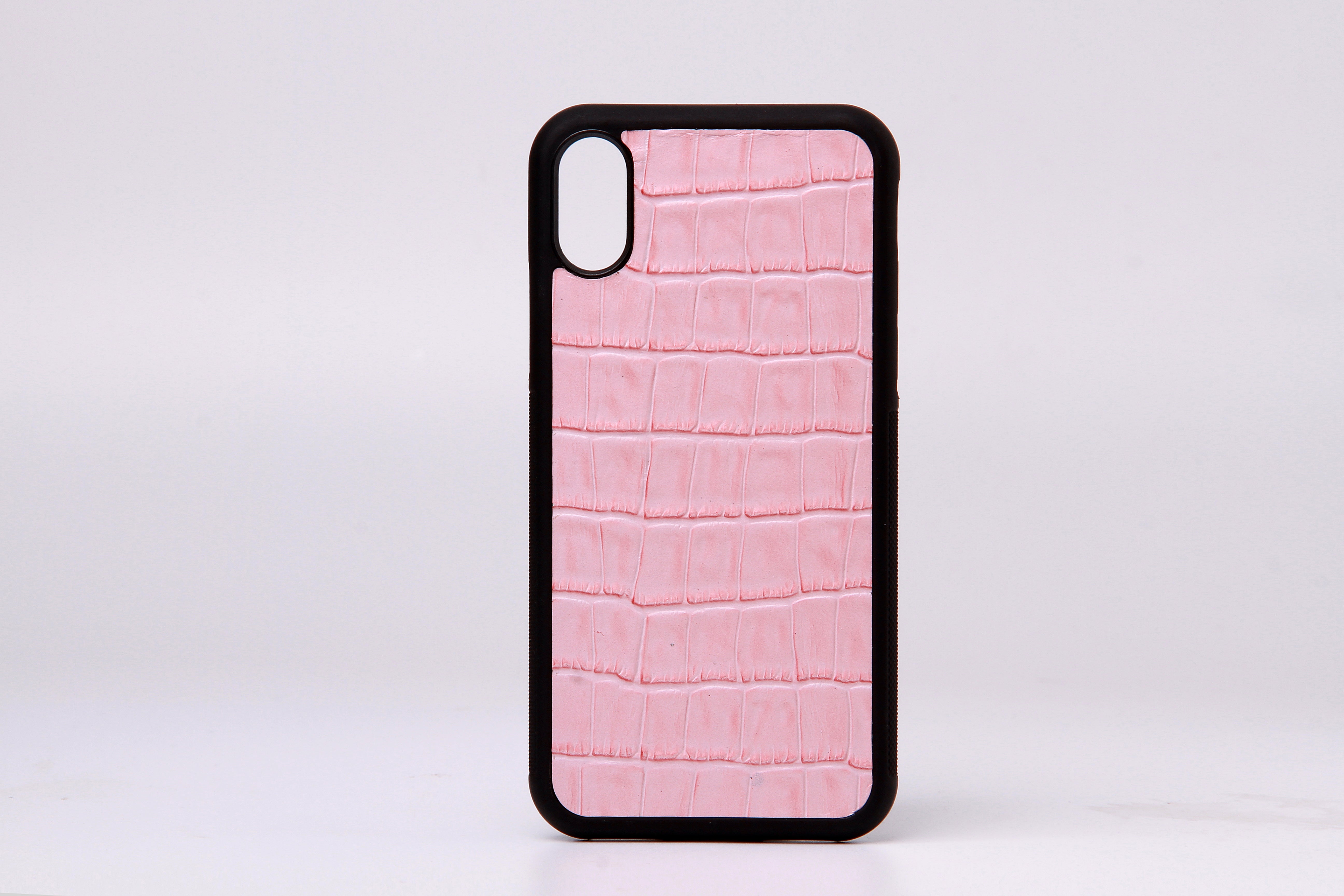 Pink Embossed Croc Leather Phone Case For iPhone X - jranter