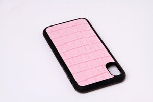 Pink Embossed Croc Leather Phone Case For iPhone X - jranter