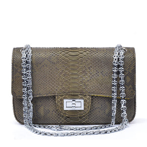Women Real Python Leather Chain Bag - jranter