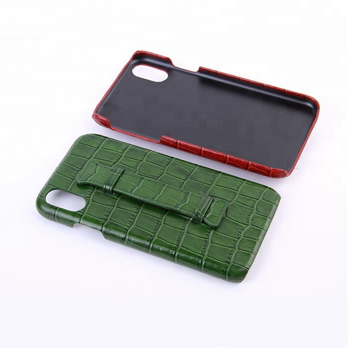 High quality crocodile embossed leather mobile phone case for iPhone 7/8/X with handle - jranter